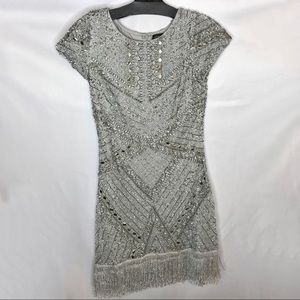 Aidan Mattox Silver Beaded Short Cocktail Dress